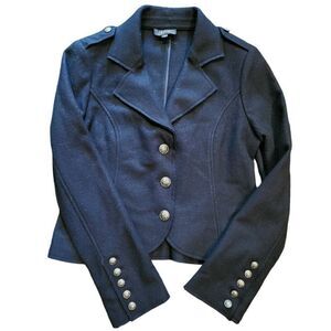 Jôn Felted Wool Blazer Women's Medium Black Engraved Buttons Cropped Cozy Warm